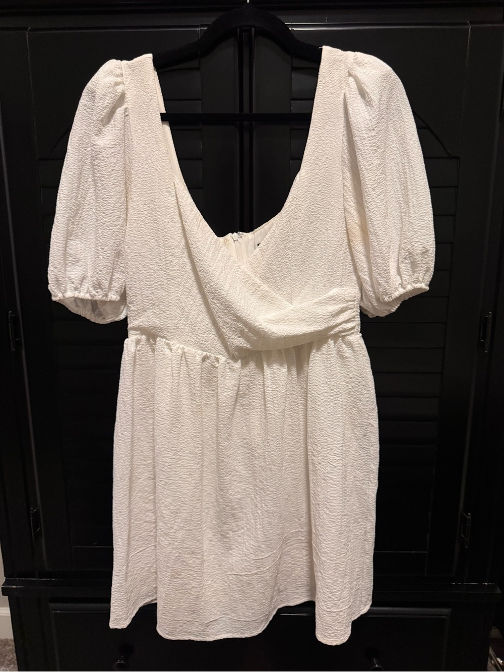 Lulus Cream Textured Puff-Sleeve Mini Dress
